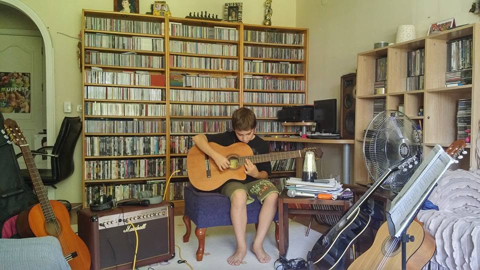 Playing guitar